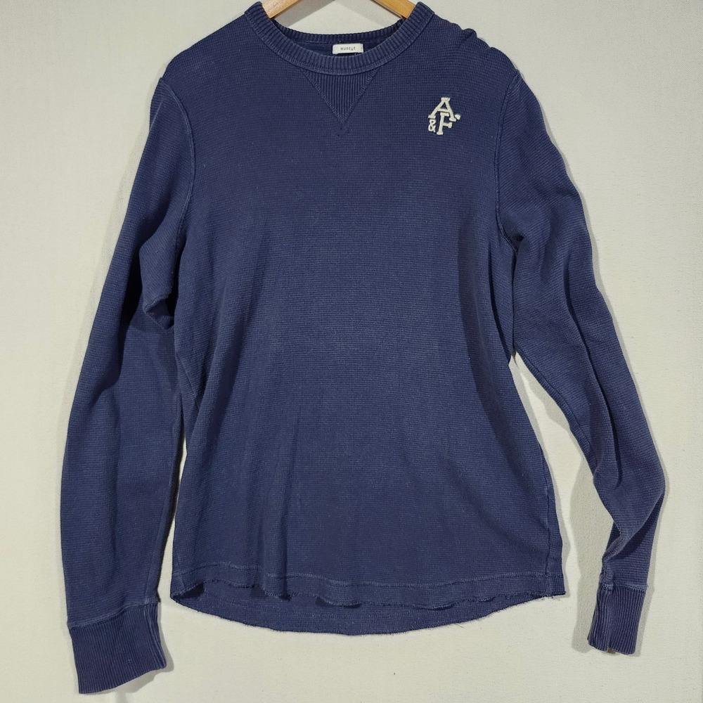 Abercrombie & Fitch Mens XXL Navy Blue Waffle Knit Muscle Thermal Shirt Long Slv